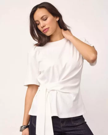 Oriane Pleat Tie Tee White - Co`Couture