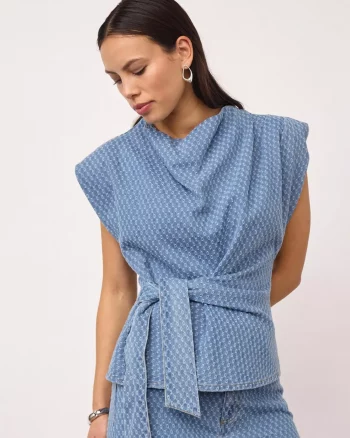 Anto Denim Pleat Top Light Denim - Co` Couture