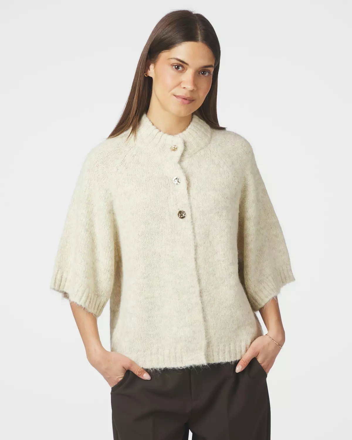 Benuta Fluffy Knit Cardigan Ivory - Neo Noir