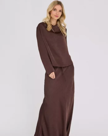 Sinda Drape Blouse Dark Brown - A-View