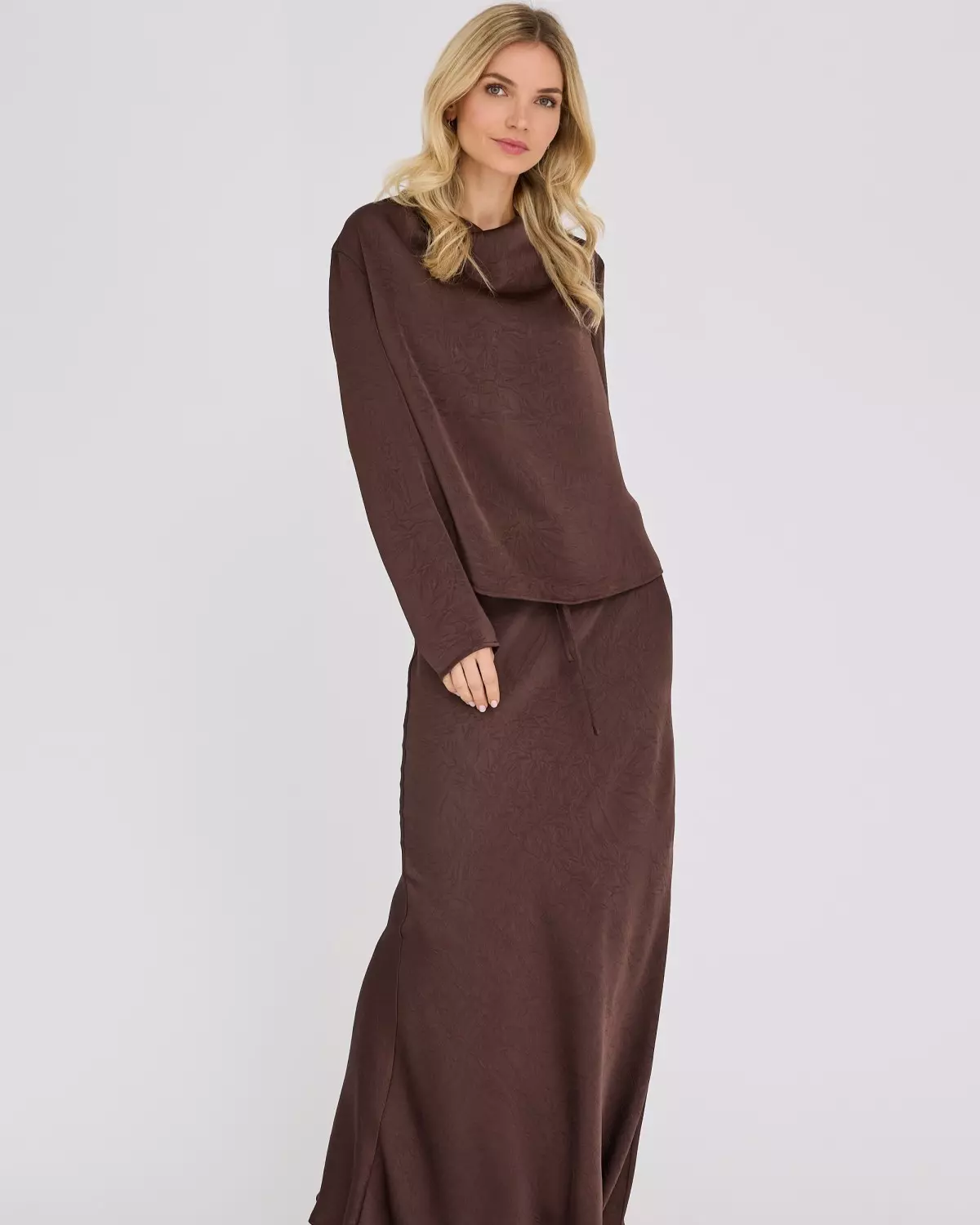 Sinda Drape Blouse Dark Brown - A-View