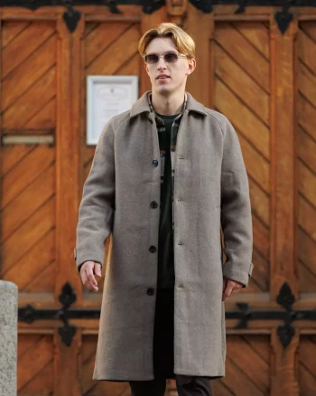 Solid Wool Coat Dark Sand Melange - Les Deux