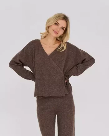 Merino Wrap Cardigan Brown - A-View
