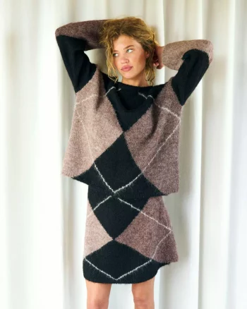 Gisa Check Fluff Knit Skirt Dark Brown - Neo Noir