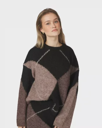 Inga Check Fluff Knit Blouse - Neo Noir