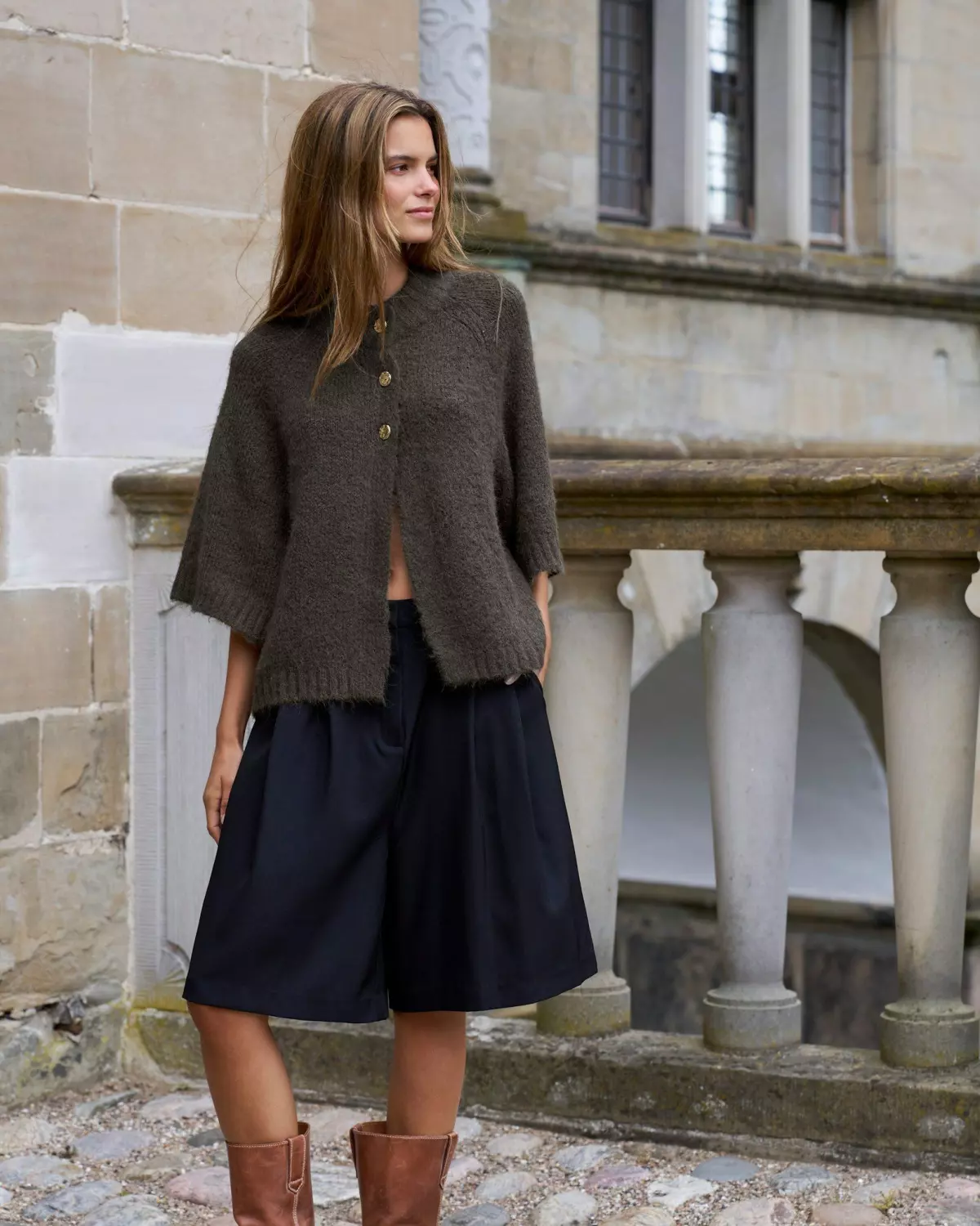 Benuta Fluffy Knit Cardigan Army - Neo Noir