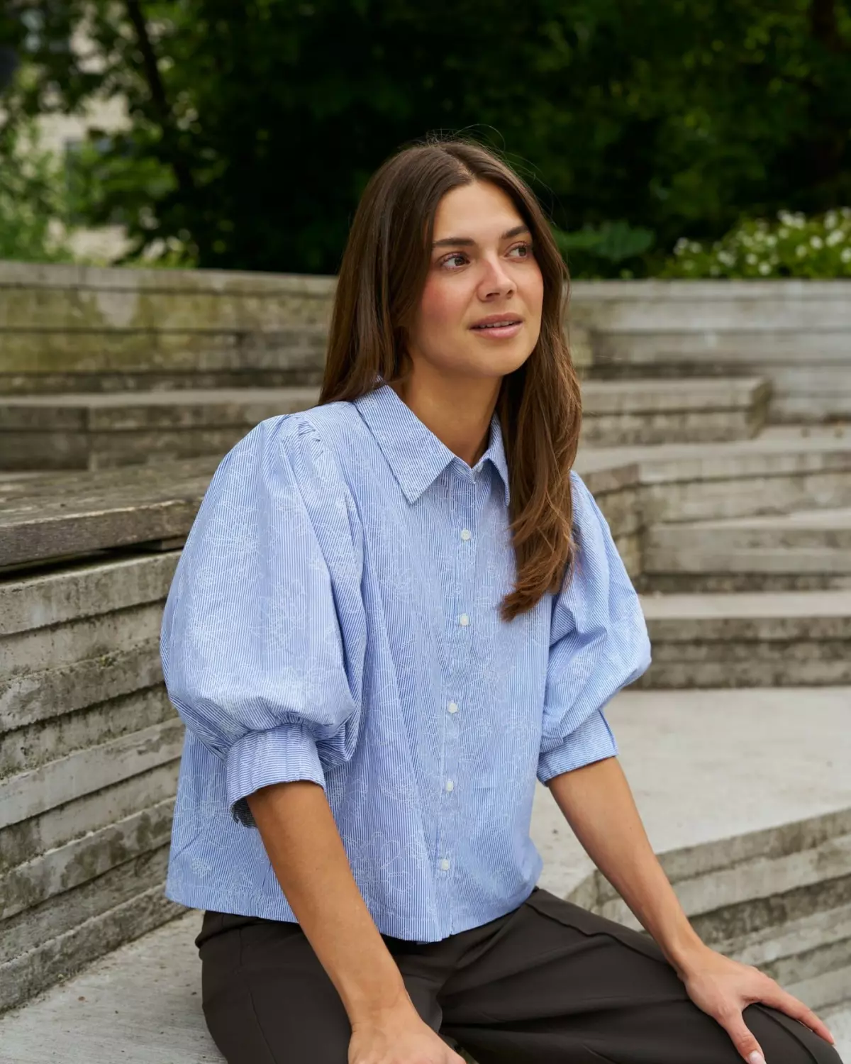 Etta Flower Stripe Shirt Light Blue - Neo Noir