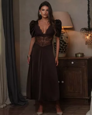 Francis Lace Midi Dress Espresso - Love Lolina