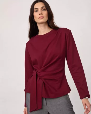 Oriane LS Pleat Tie Tee Wne Red - Co'Couture