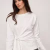 Oriane LS Pleat Tie Tee White - Co'Couture