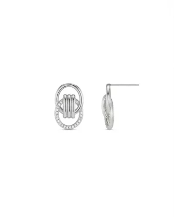 Fine Interlocking Pave Stud Earring Silver - Orelia