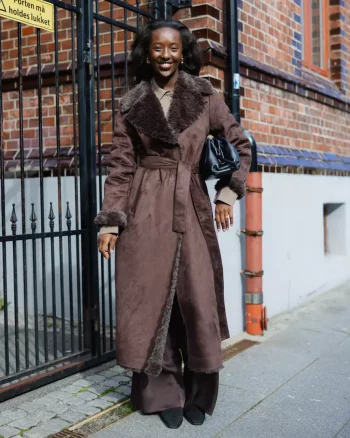 Elin Shearling Long Coat Brown - Clermonte