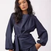 Luna Tie Blouse Navy - Co'Couture