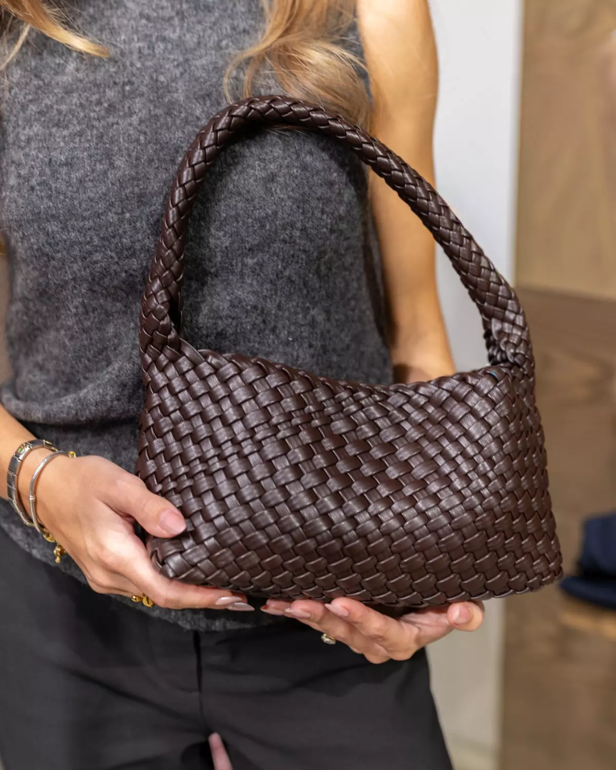Woven Mini Bag + Pouch Brown - Sui Ava