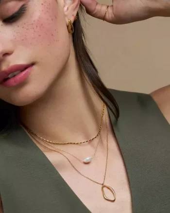 Organic Oval 3-Row Necklace Gold - Orelia
