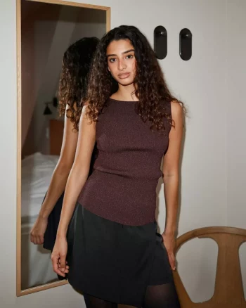 Talia Glitter Knit Top Burgundy - Neo Noir