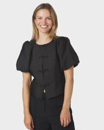 Anela Mandarin Satin Blouse Black - Neo Noir