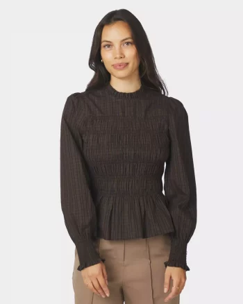 Possa Big Check Blouse Brown - Neo Noir