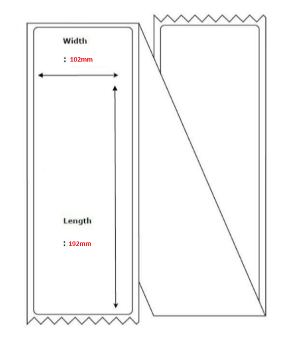 Transportetikett 102x192 mm Postetikett. Permanent lim (2000 stk) FanFold (FF)