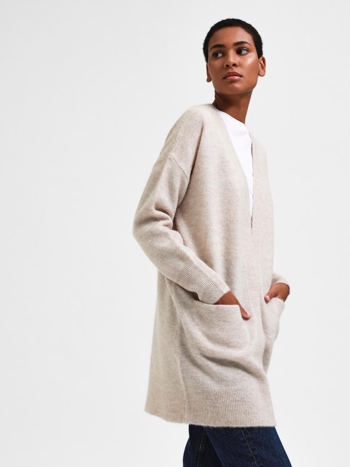 SLFLULU new ls knit long cardigan Birch