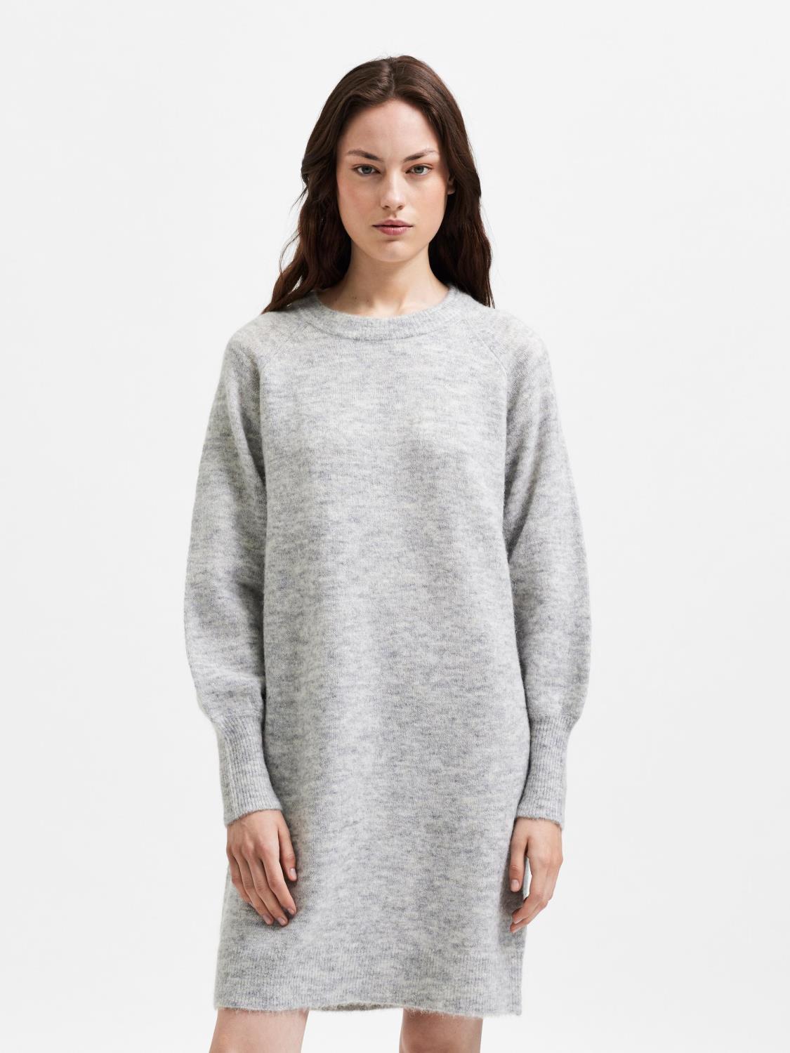 SLFLULU ls knit dress o-neck Light Grey Melange