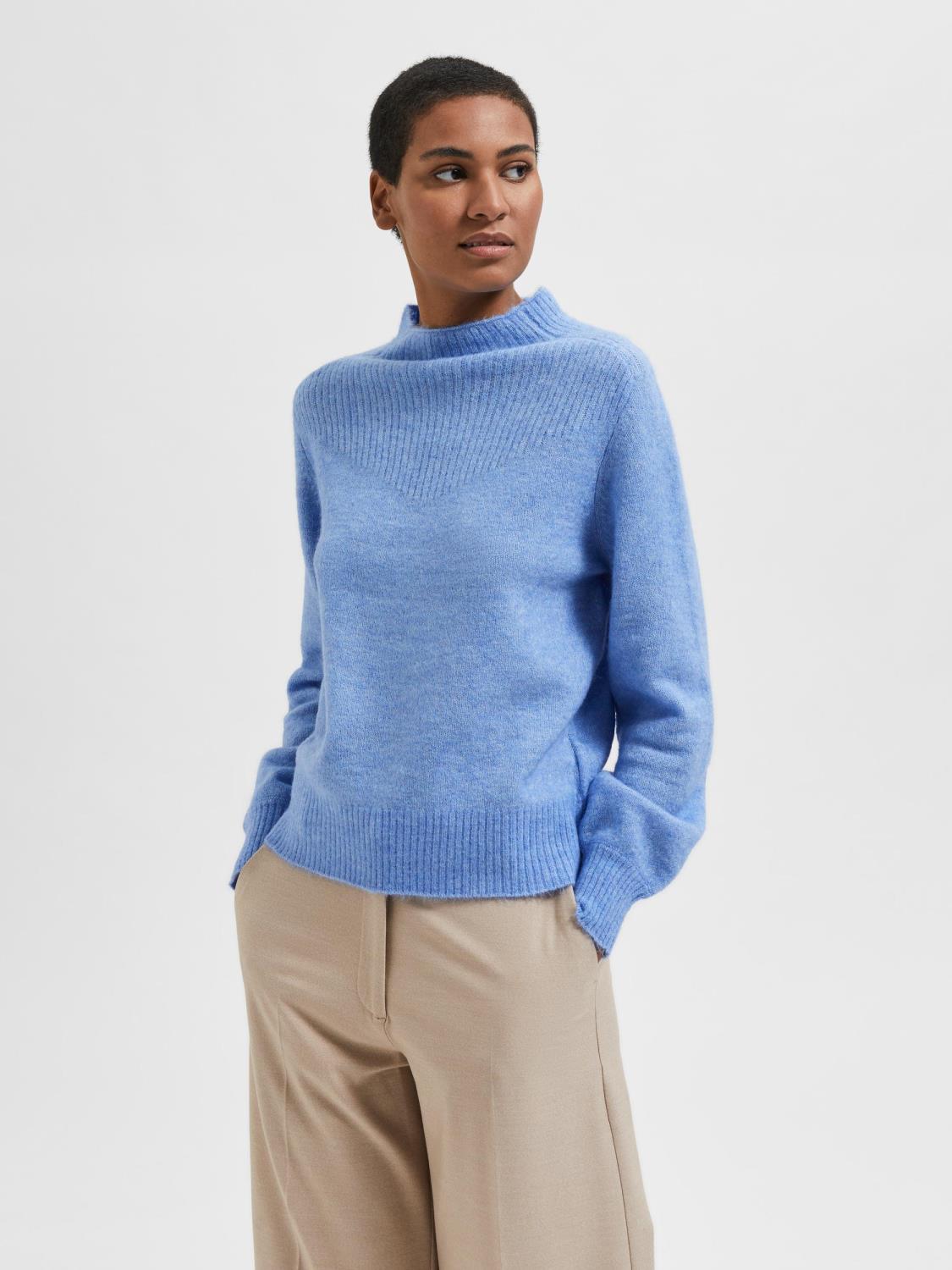 SLFMALLY ls knit t-neck Blue