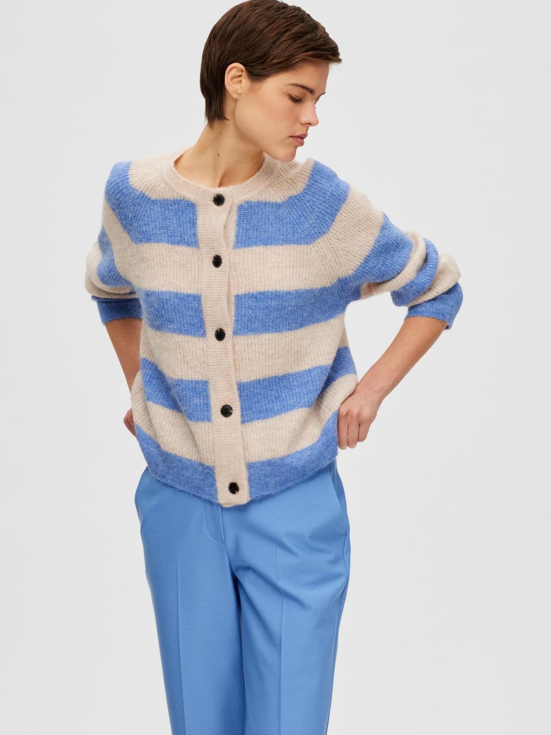 SLFLULU ls knit short cardigan Blue stripe