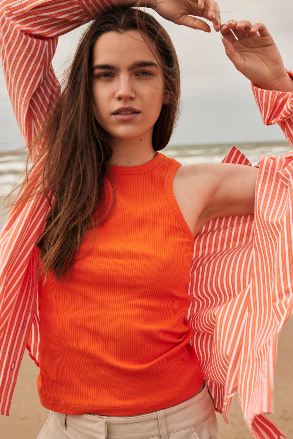 SLFEMMA-SANNI ls striped shirt Orange