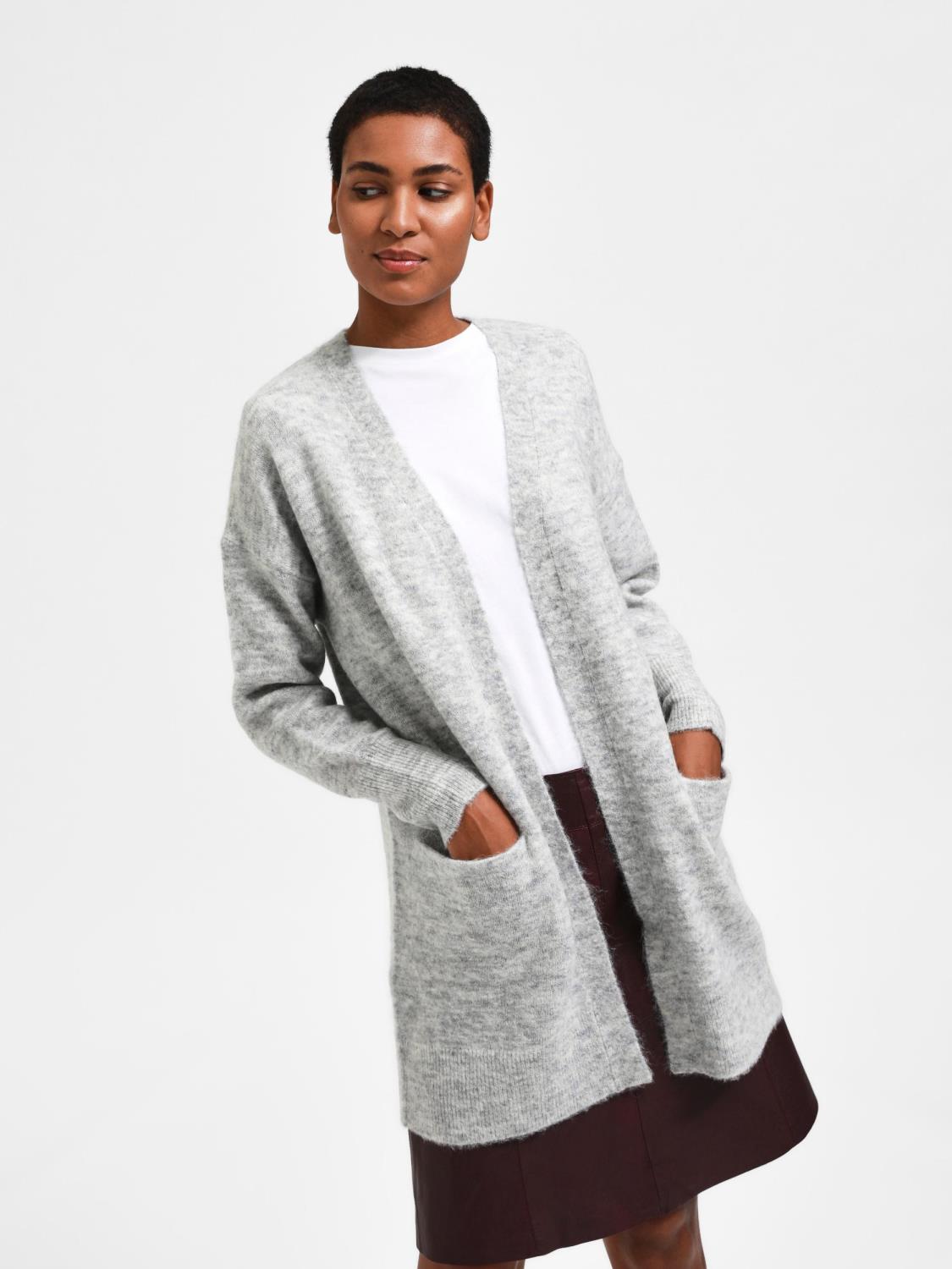 SLFLULU new ls knit long cardigan Light Grey