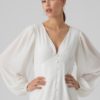 VMDORA DOBBY LS V-NECK SHORT DRESS WVN