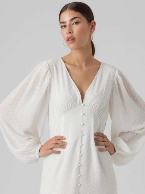 VMDORA DOBBY LS V-NECK SHORT DRESS WVN