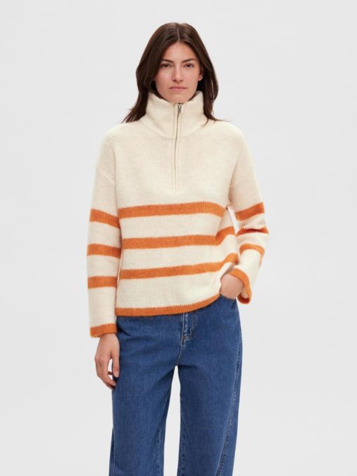SLFMALINE ls knit half zip Marmalade