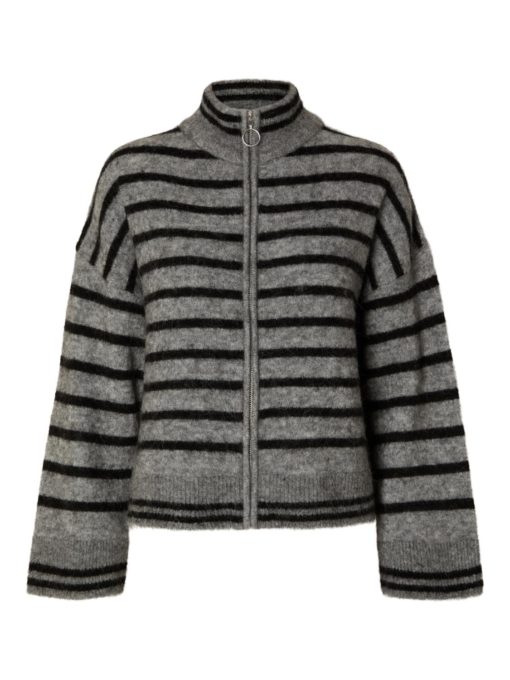 SLFSIA ras stripe ls knit cardigan Grey