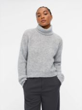 OBJNETE rib l/s pullover Light Grey