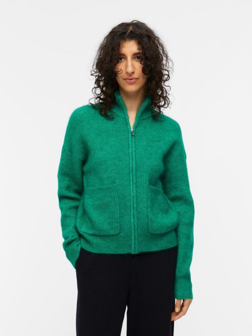 OBJNETE rib l/s short cardigan Green