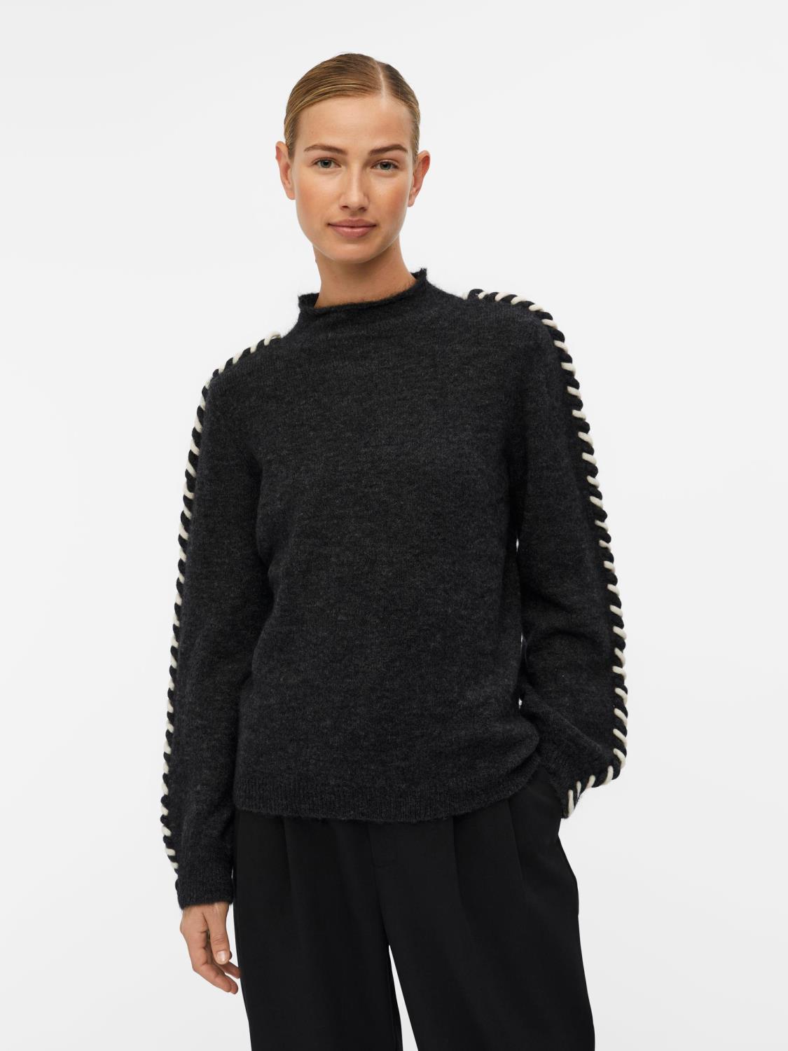OBJNETE l/s h-neck knit pullover Dark Grey
