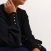 KAlizza Round Neck Knit Pullover Buttons Black