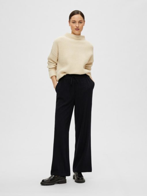 SLFVIVA-GULIA hw long linen pant Black