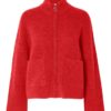SLFSIA ras ls knit zipper cardigan Red