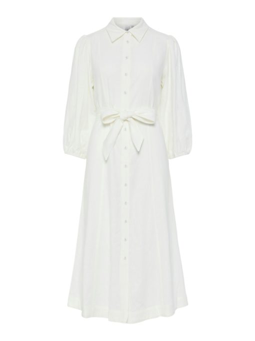 YASFLAXY 3/4 linen shirt dress White