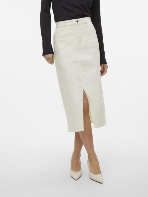 VMVERI hr calf denim skirt Creme