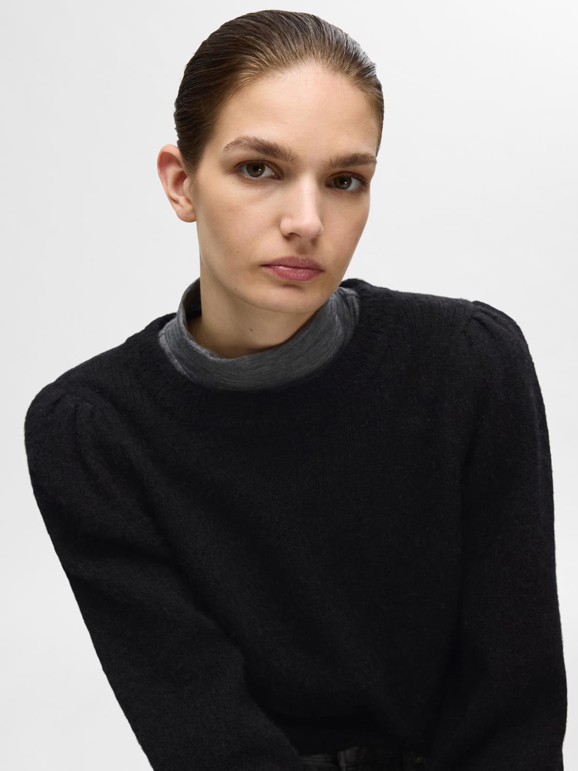 SLFLULU ls knit rib o-neck Black