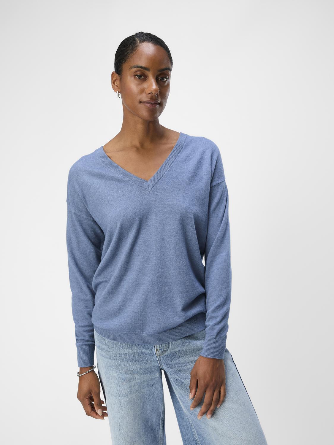 OBJTHESS l/s v-neck knit pullover Blue
