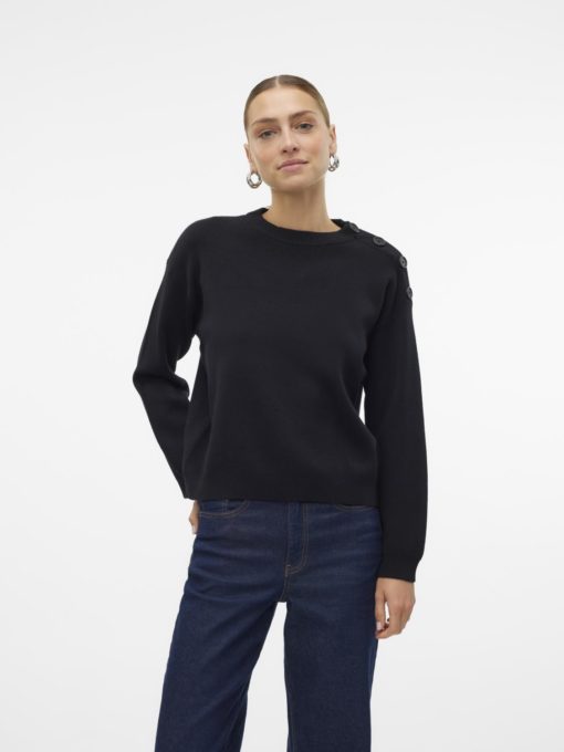 VMSABA ls o-neck button pullover Black