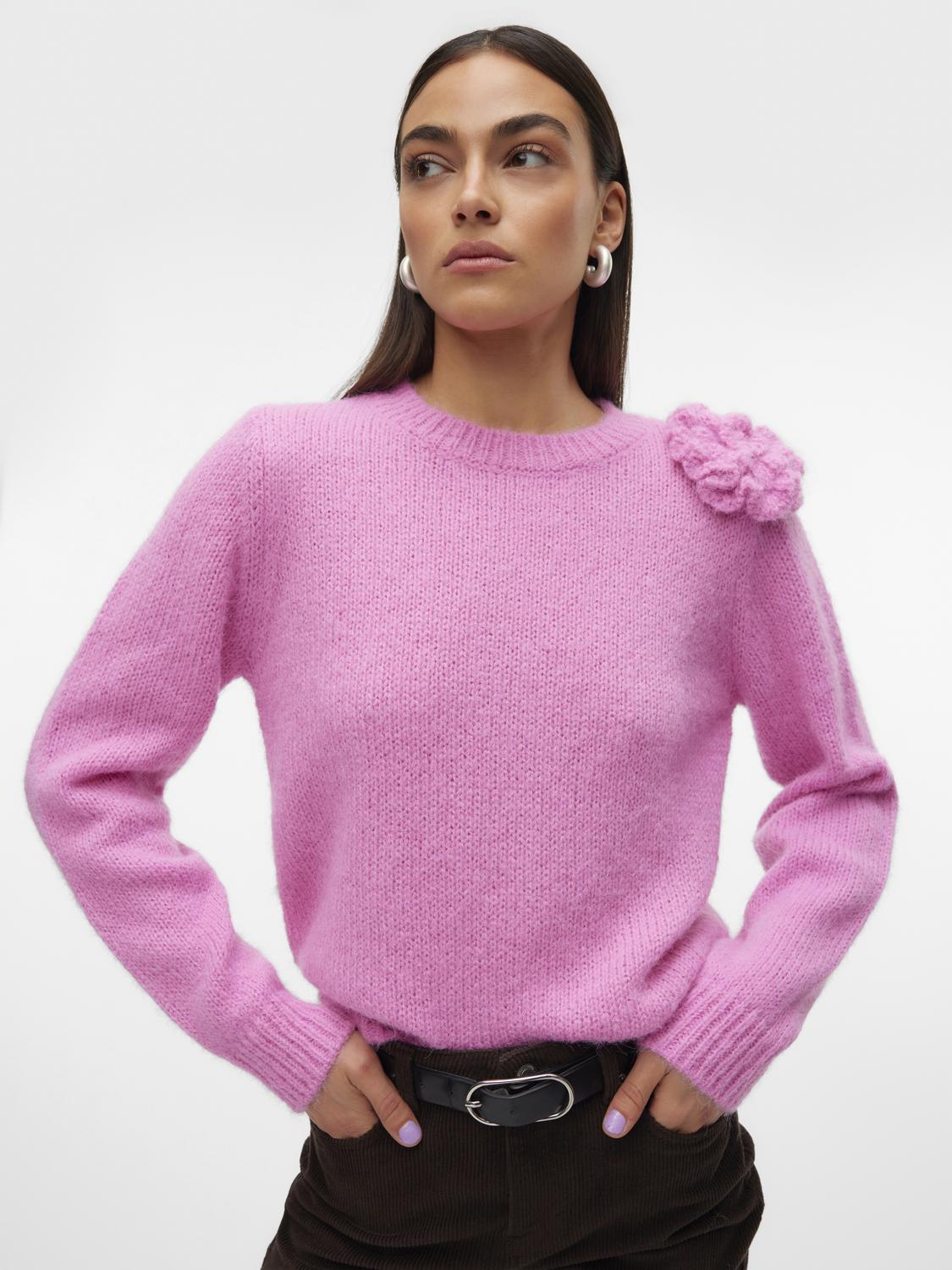 VMADIA ls o-neck flower pullover Pink