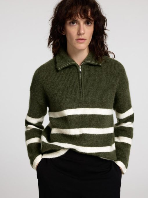 SLFMALINE ls knit half zip Green