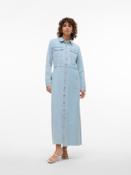 VMMOLLY ls ank denim dress Light Blue