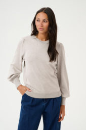 KAlizza Round Neck Knit Pullover Buttons Grey