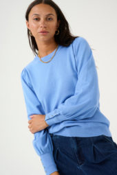 KAlizza Round Neck Knit Pullover Buttons Blue