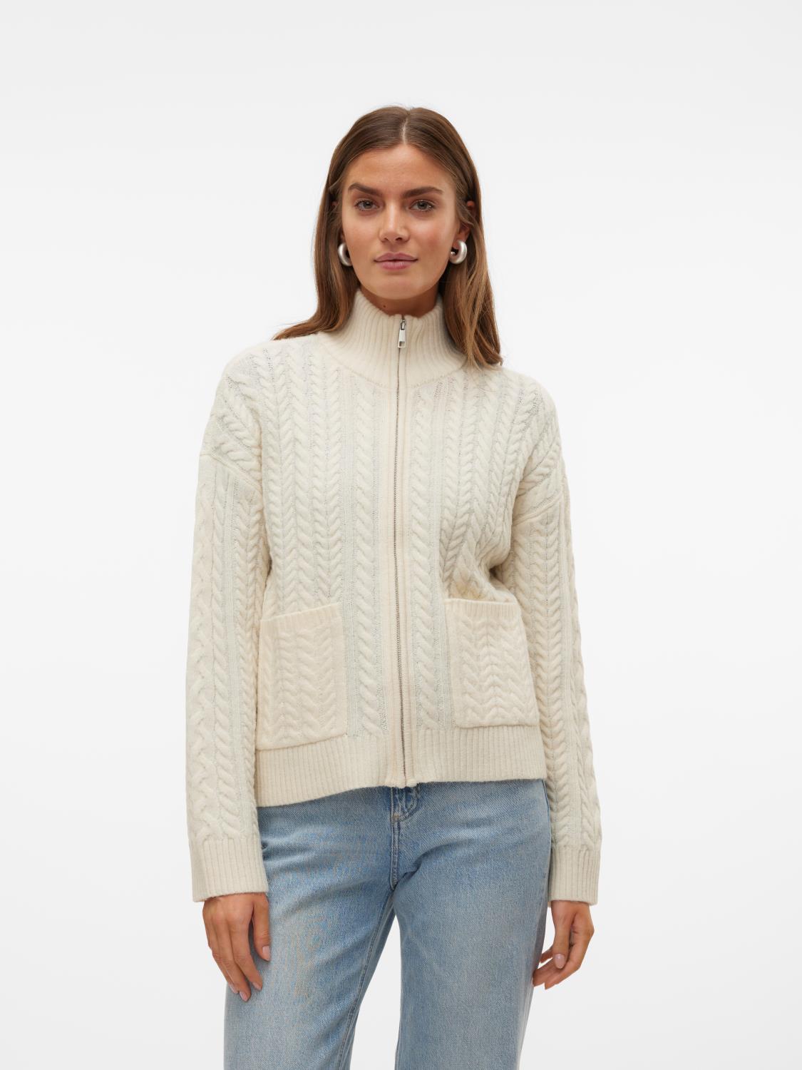 VMESTHER ls highneck zip cardigan Birch